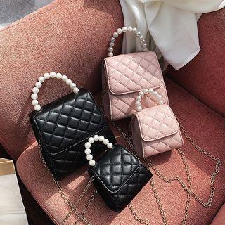 Faux Pearl Quilted Faux Leather Crossbody Bag