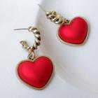 Heart Dangle Earring 1 Pair - Silver Stud - Red & Gold - One Size