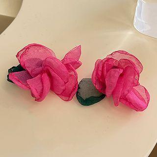 Flower Chiffon Earring 1 Pair - Silver Needle - Pink - One Size