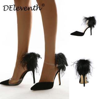 Pointy-toe Fluffy Stiletto Heel Sandals