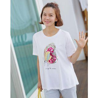 Dip-back Sequined-butterfly T-shirt
