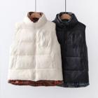 Mock Two-piece Plaid Panel Padded Vest