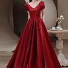 Short-sleeve V-neck A-line Evening Gown