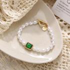 Rhinestone Faux Pearl Bracelet 53347 - Green - One Size