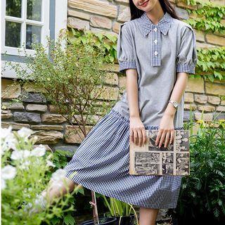 Short-sleeve Plaid Panel Polo Dress