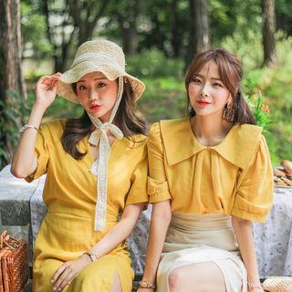 Puritan-collar Linen Blend Blouse
