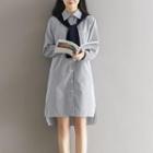 Mock Two Piece Tie Neck Striped Shirtdress