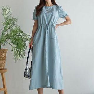 Puff-sleeve Drawstring-waist Maxi Dress