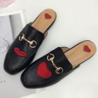 Heart Embroidered Loafer Mules