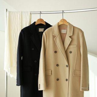 Double-breasted Woolen Coat With Sash