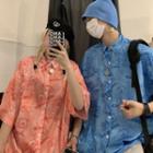 Short Sleeve Bear Print Loose Shirt