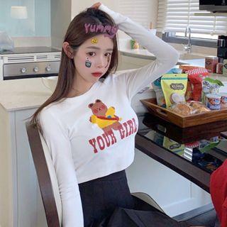 Bear Print Long-sleeve T-shirt / Cardigan