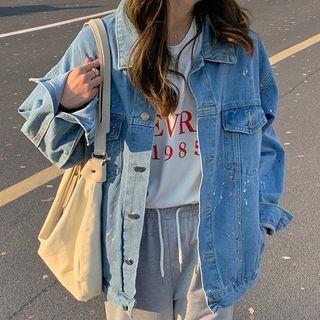 Splatter Print Denim Jacket Blue - One Size