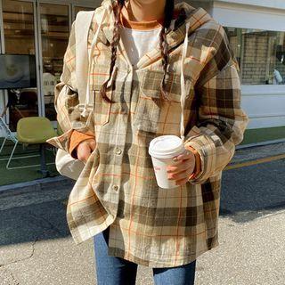 Flap-pocket Hooded Plaid Shirt