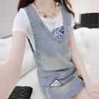V-neck Patched Dungaree Dress