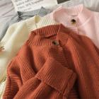 Loose-fit Button-down Rib-knit Sweater