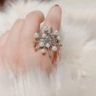 Faux Pearl Rhinestone Ring Silver - One Size