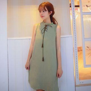 Plain Lace Up Front Tank Dress