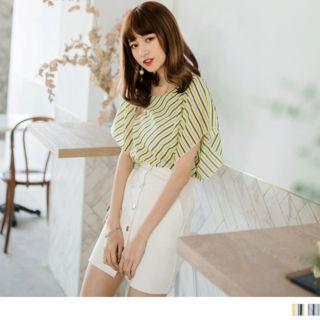 Flutter Sleeve Cutout Bow Striped Top