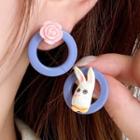Asymmetrical Rabbit & Flower Ear Stud 1 Pair - S925 Silver - Blue - One Size