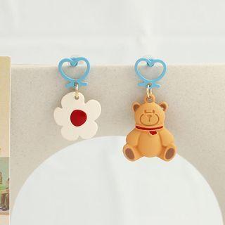 Bear Flower Asymmetrical Alloy Dangle Earring