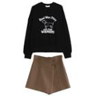 Set: Dog Print Sweatshirt + Button-up Skort