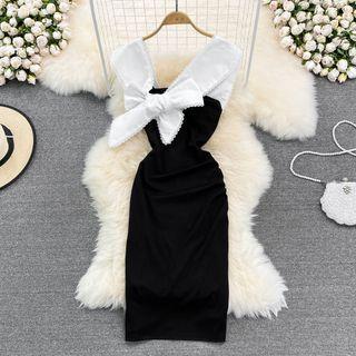 Color Block Bow Detail Sheath Dress