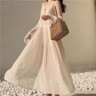 Spaghetti Strap Midi Dress / Sleeveless Lace Dress / Open-front Light Jacket