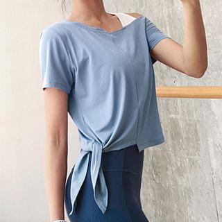 Asymmetric Short-sleeve Cold Shoulder Sports T-shirt