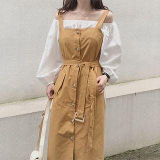 Off-shoulder Blouse / Midi Jumper Dress