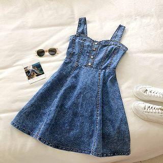 Single-breasted Denim Sleeveless Dress