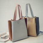 Color Block Faux Leather Tote