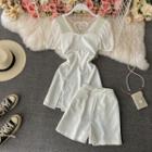 Set: Short Sleeve Frog Button Slit Top + Shorts