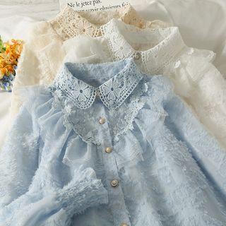 Lace-panel Fringed Chiffon Shirt