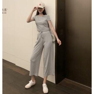 Set: Crop Short-sleeve T-shirt + Crop Wide-leg Pants