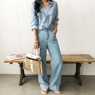 Tab-sleeve Pinstripe Shirt