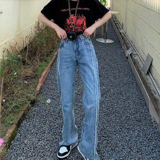 Fringed Trim Wide-leg Jeans
