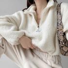 Half-zipper Drawstring Cropped Fleece Pullover