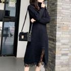 Turtleneck Knit Midi Dress Black - One Size