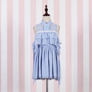 Ruffled Cold Shoulder Chiffon Dress