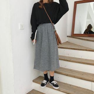 Printed-back Pullover / Midi A-line Skirt