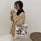 Printed Canvas Tote Bag Beige Almond - One Size