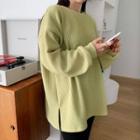 Drop-shoulder Slit-hem Top
