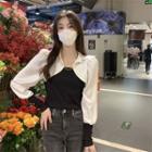 Mock Two-piece Long-sleeve Collared Chained Top