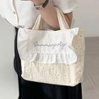 Ruffle Trim Panel Floral Handbag Floral - Beige - One Size