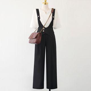 V-neck Plain Blouse / Plain Button-up Jumpsuit