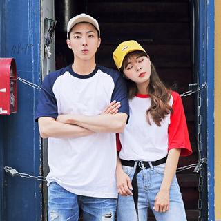 Couple Raglan-sleeve Colored T-shirt