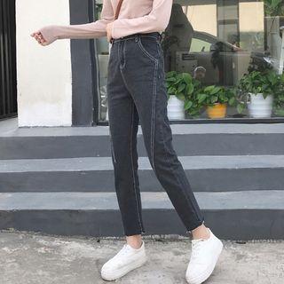 Contrast Stitching Cropped Jeans