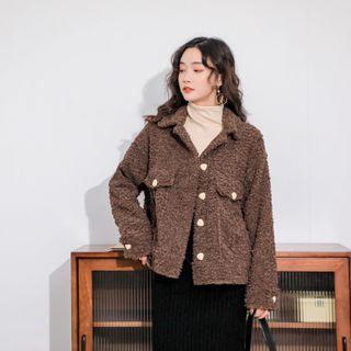Single-breasted Fleece Jacket Coffee - One Size