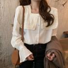 Bell-sleeve Lace Collar Shirt As Shown In Figure - One Size